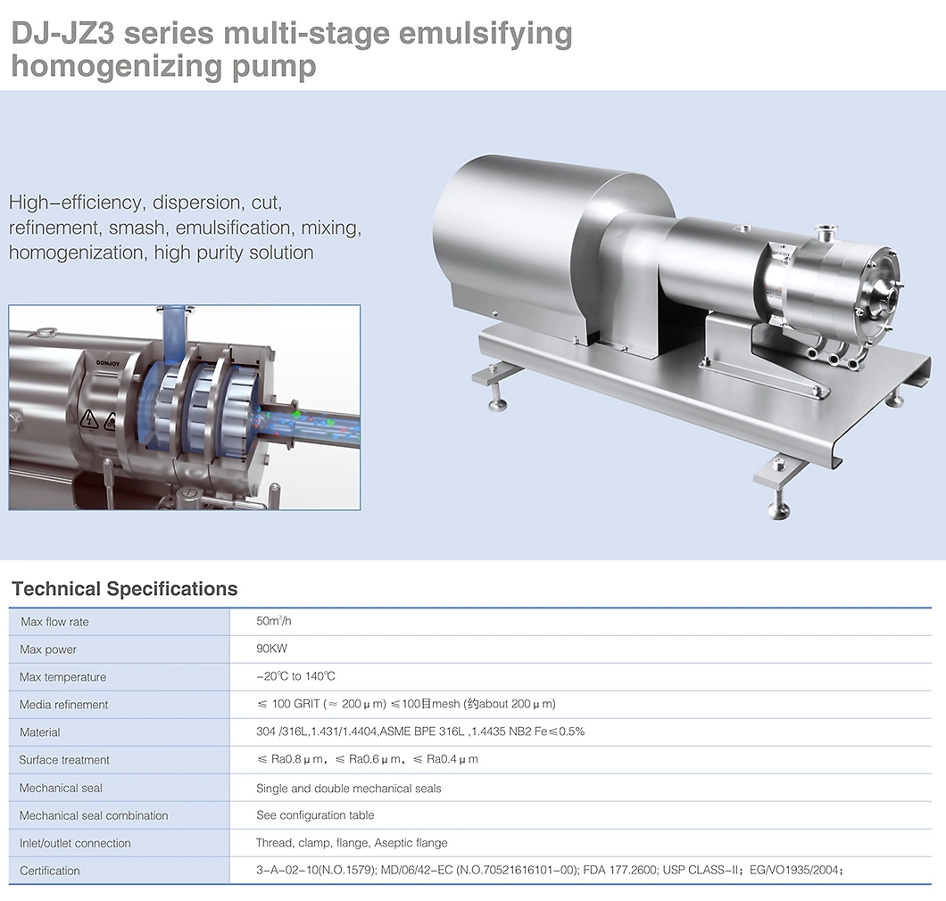 Sanitary Donjoy Emulsified Homogeneous Mixing Pump for Dairy Processing Cheese
