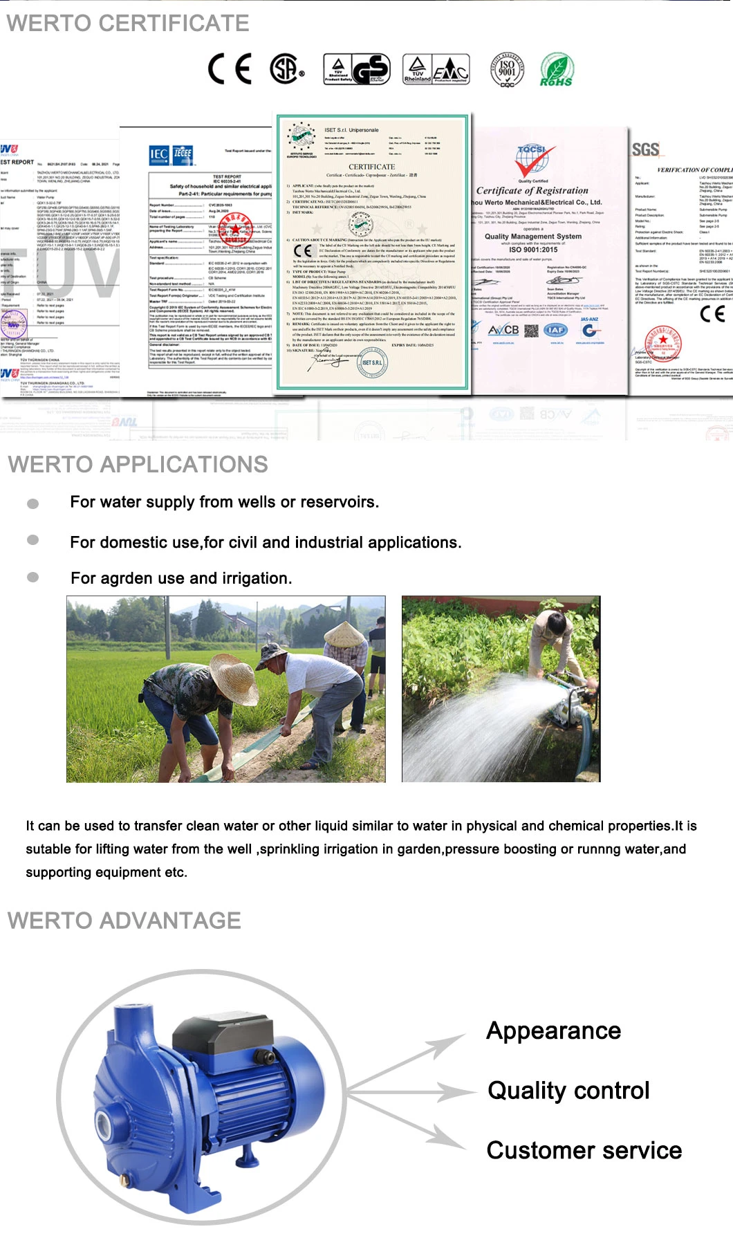 Werto Cp-158 Wholesale High Flow High Quality High Pressure Home Appliance Centrifugal Water Pump